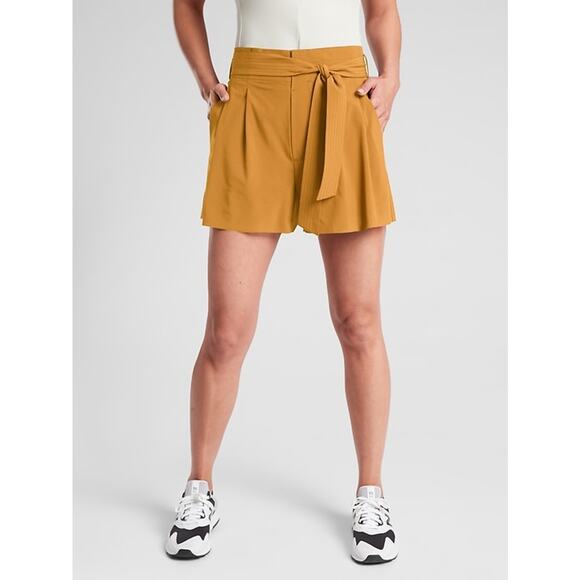 Athleta Skyline Short II Yellow High-Rise Belted Zip Pocket Pleated Sz 2 - Picture 2 of 10